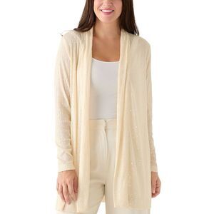 Anne Klein Womens Sequin Open-Front Long-Sleeve Cardigan Large Parchment - NWT